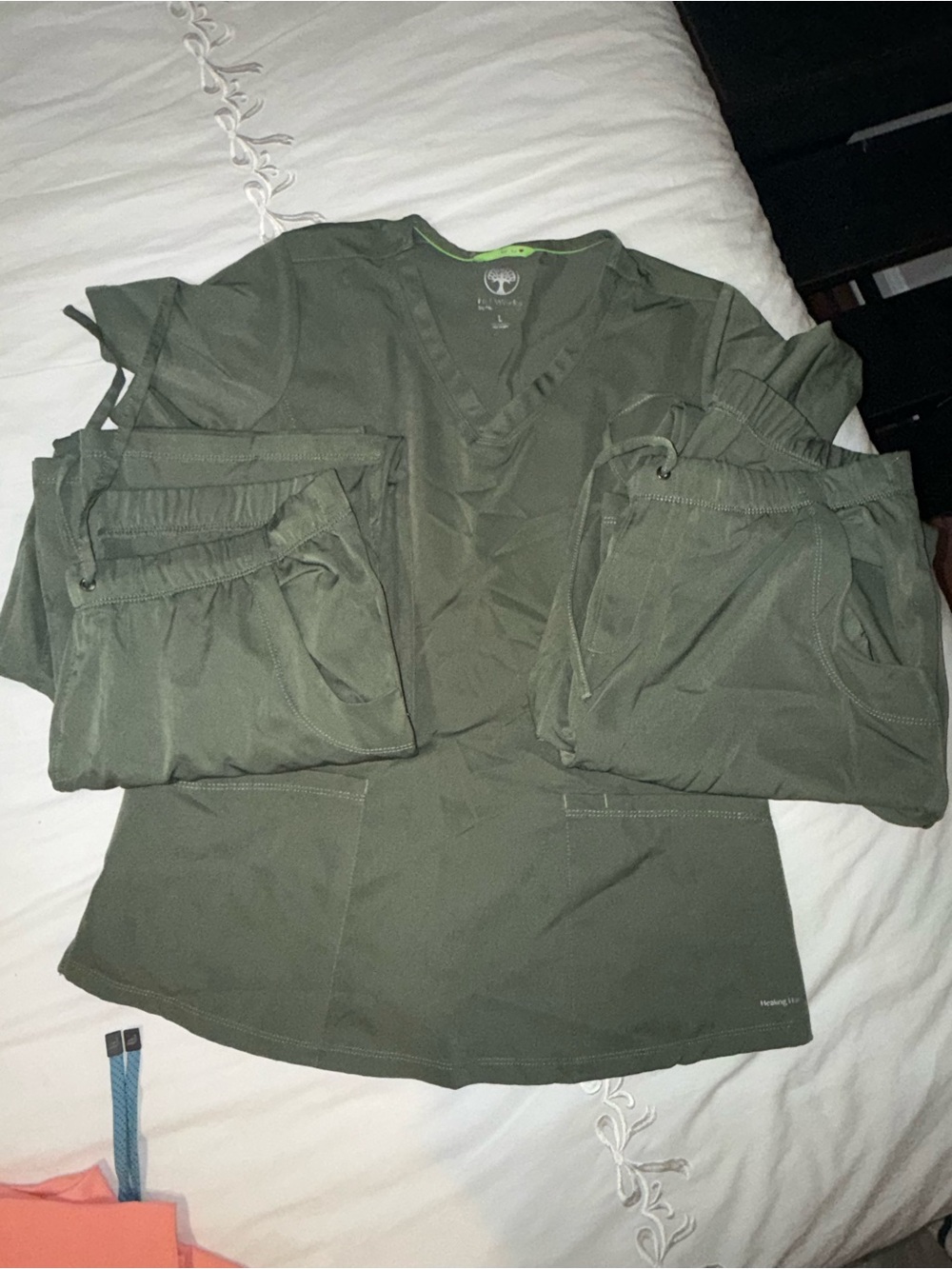 healing hands Olive Green Scrub Top and Pants Set